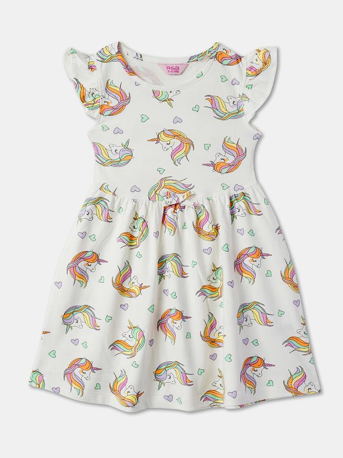 Girls Unicorn Print Short Sleeve Round Neck A-Line Dress