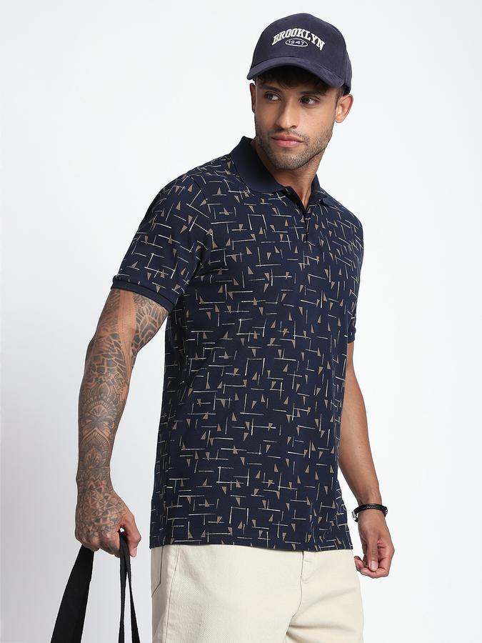 Men Cotton Regular Fit Polo Neck Graphic T-shirt