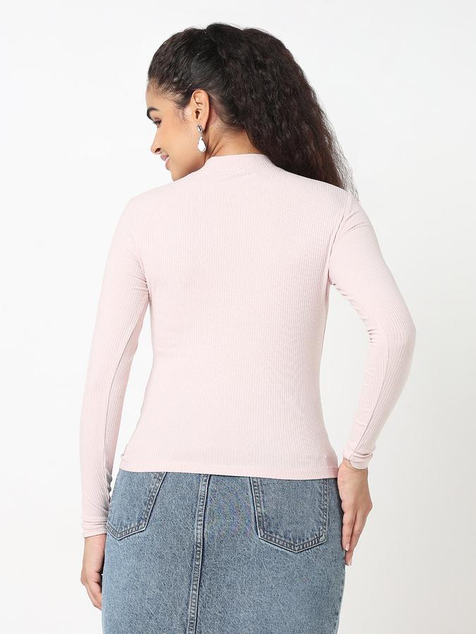 R&B Women Pastel Pink Solid Ribbed Top