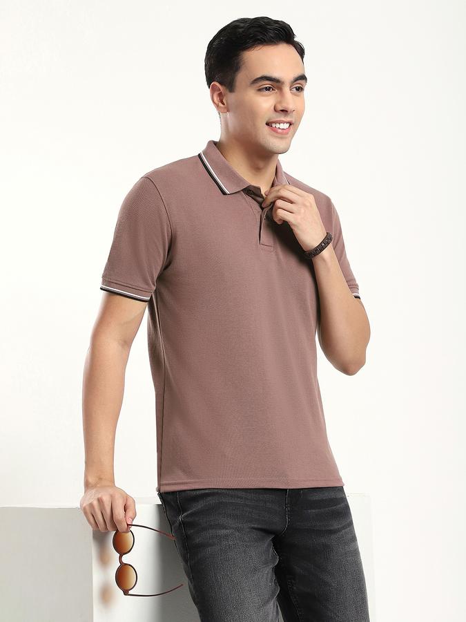 Men Cotton Blend Slim Fit Polo Neck Solid T-shirt