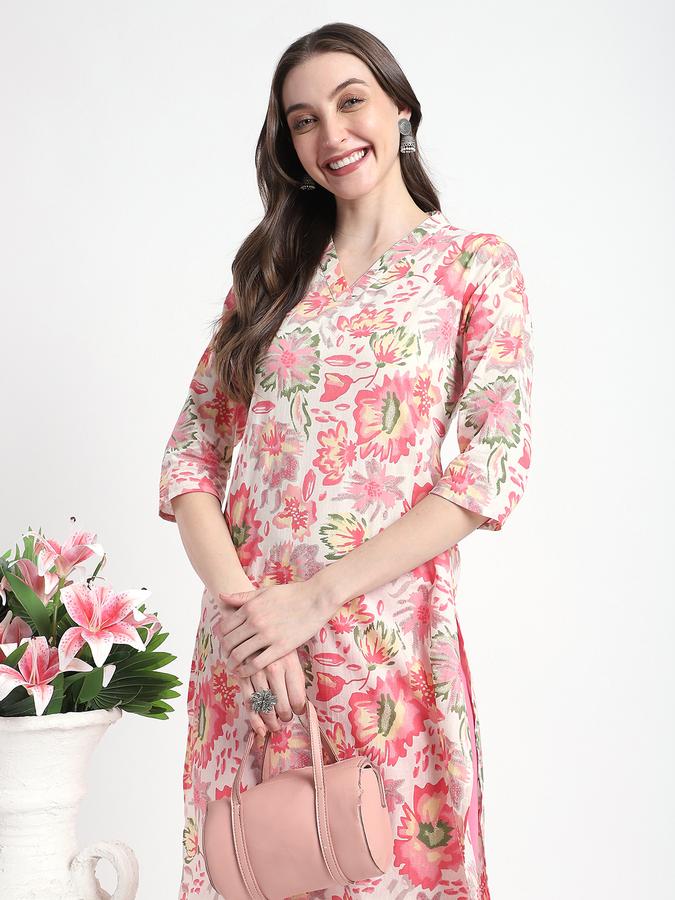 Women Viscose Regular Fit V Neck Printed Kurta