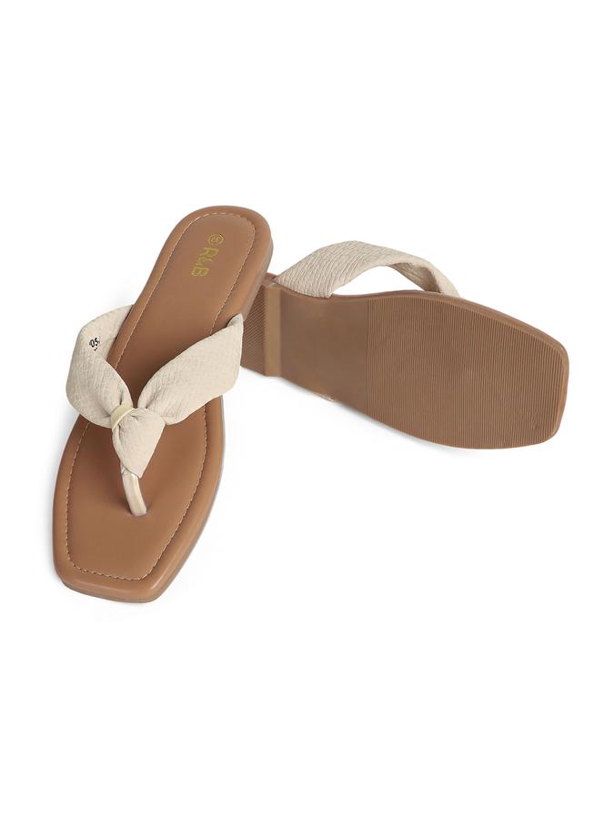 R&B Nude Women PU Solid Flat Sandals 