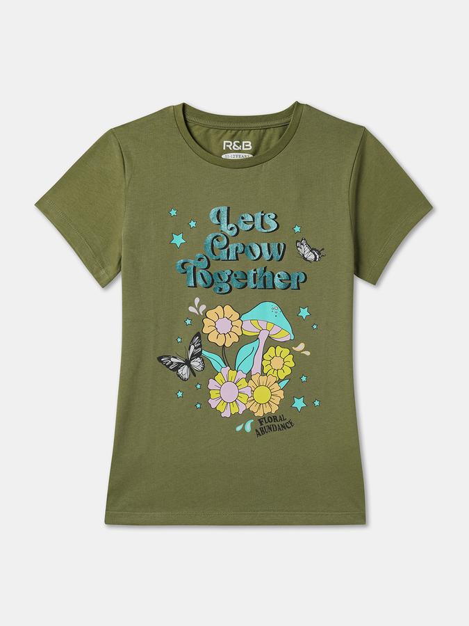 Girls Cotton Regular Fit Crew Neck Graphic T-shirt