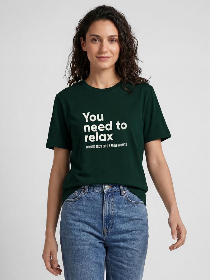 R&B Green Graphic Print Women Round Neck Regular Fit Short Sleeves T-Shirt 