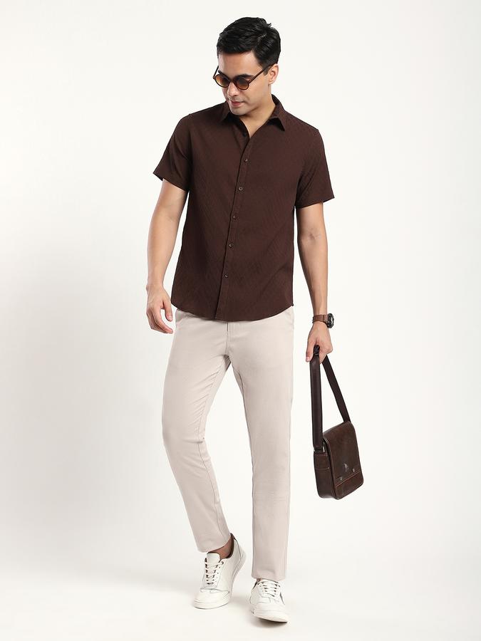 Men Polyester Slim Fit Shirt Collar Textured Shirt