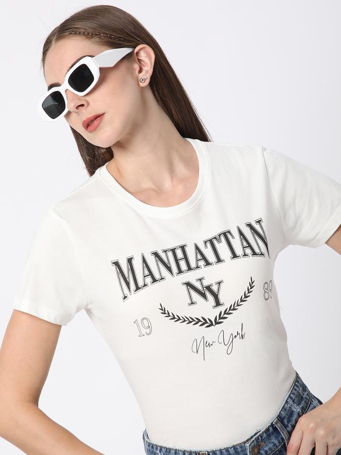 Women Cotton Relaxed Fit Round Neck Graphic T-shirt