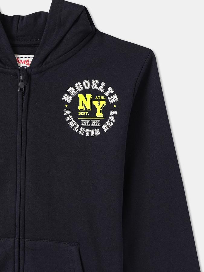 Boys Cotton Hooded Zip Up Graphic Jacket