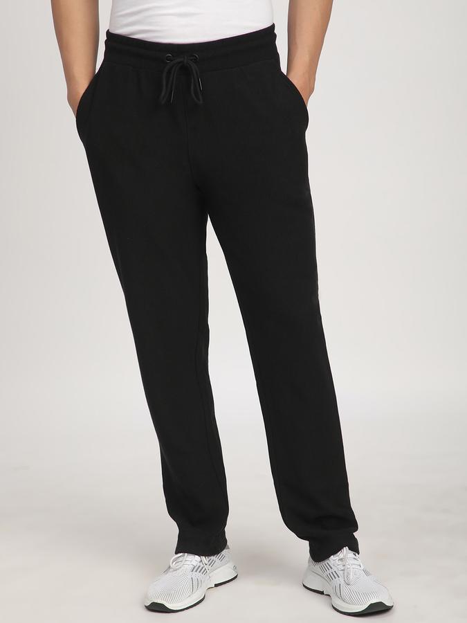 Men Cotton Regular Fit Drawstring Waist Open Hem Trackpants