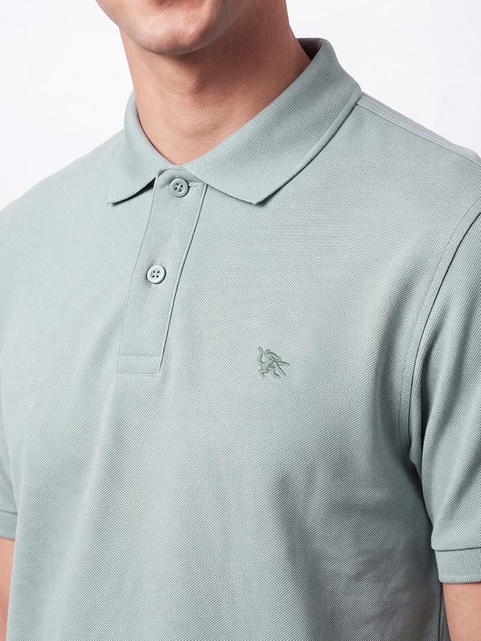 R&B Men Dark Green Solid Short Sleeves Pure Cotton Polo Collar Tshirt