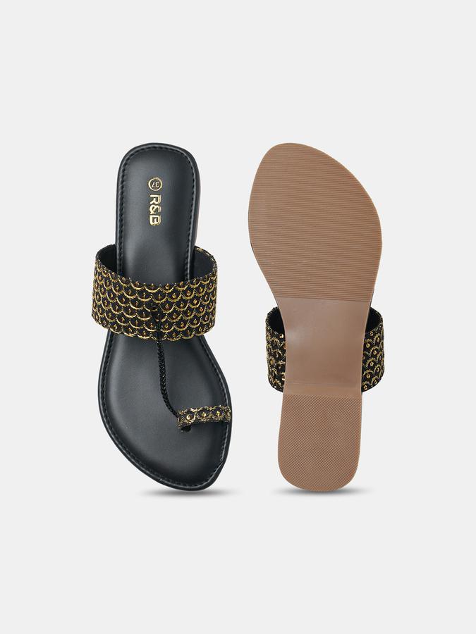 R&B Women Black Flat Sandals image number 3