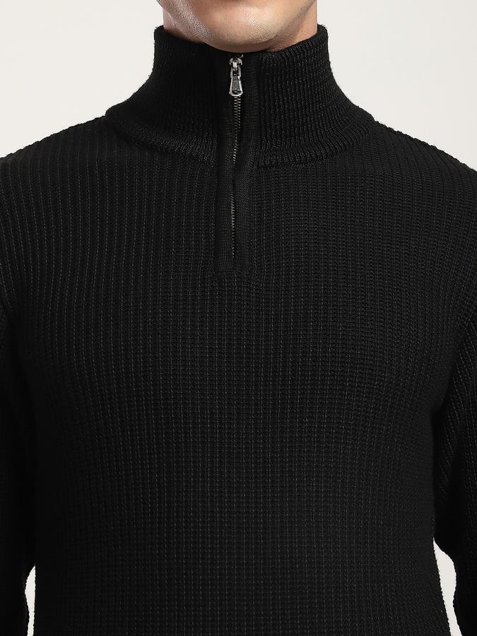 Men Polyester Regular Fit Mock Neck Ribbed Sweater
