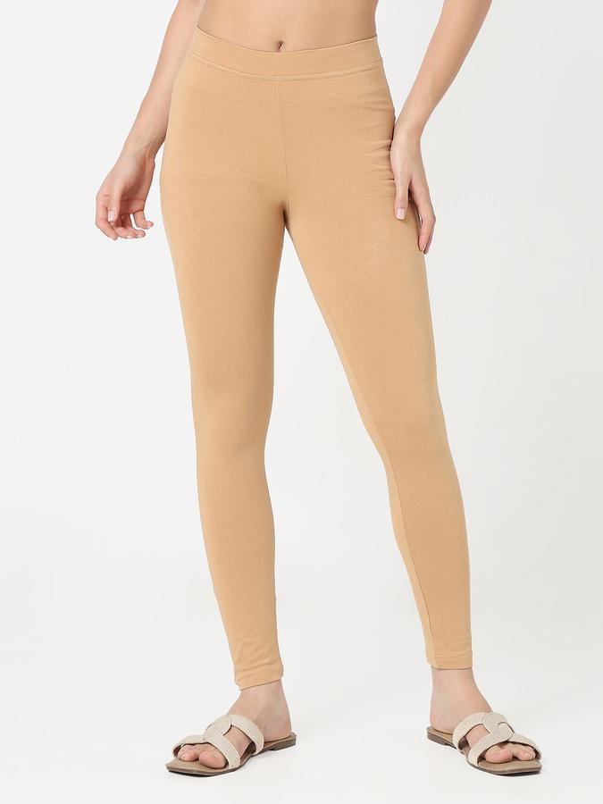 Women Cotton Lycra Elasticated Waist Full Length Solid Leggings