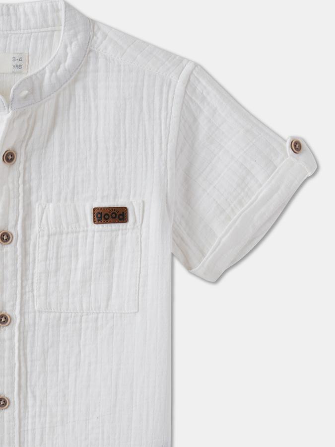 Boys Regular Fit Short Sleeve Mandarin Collar Shirt