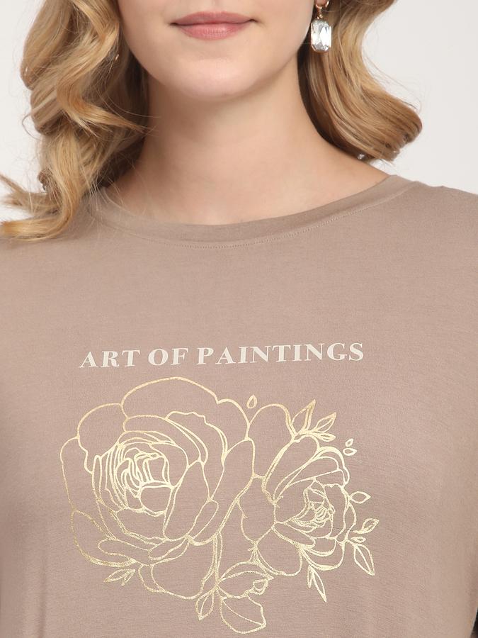 Women Viscose Relaxed Fit Round Neck Graphic T-shirt