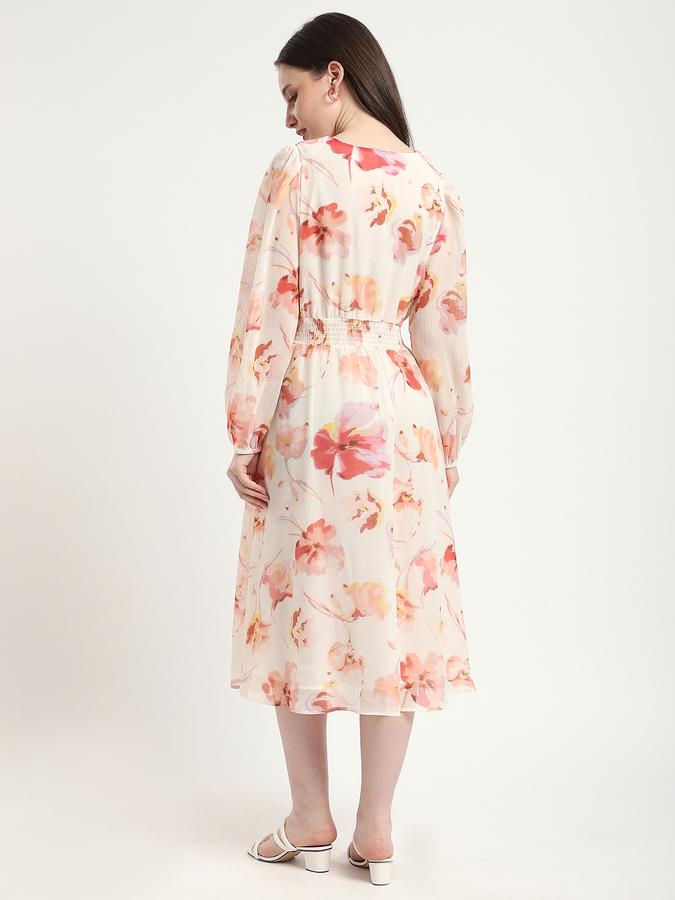 Women Polyester Fit And Flare Midi Floral Dress