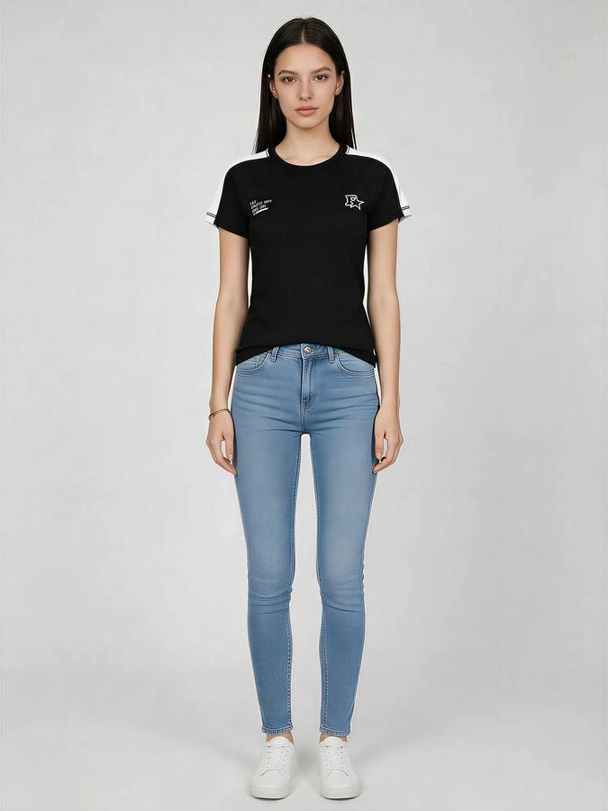 R&B Black Solid Women Fitted Top 