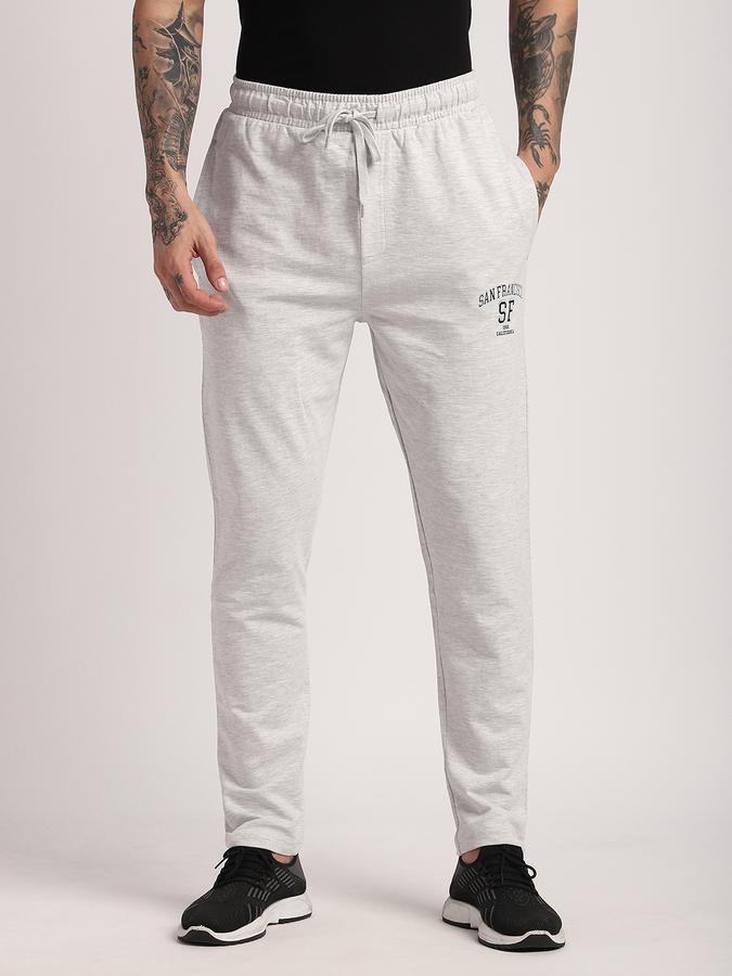 Men Cotton Regular Fit Drawstring Waist Open Hem Trackpants