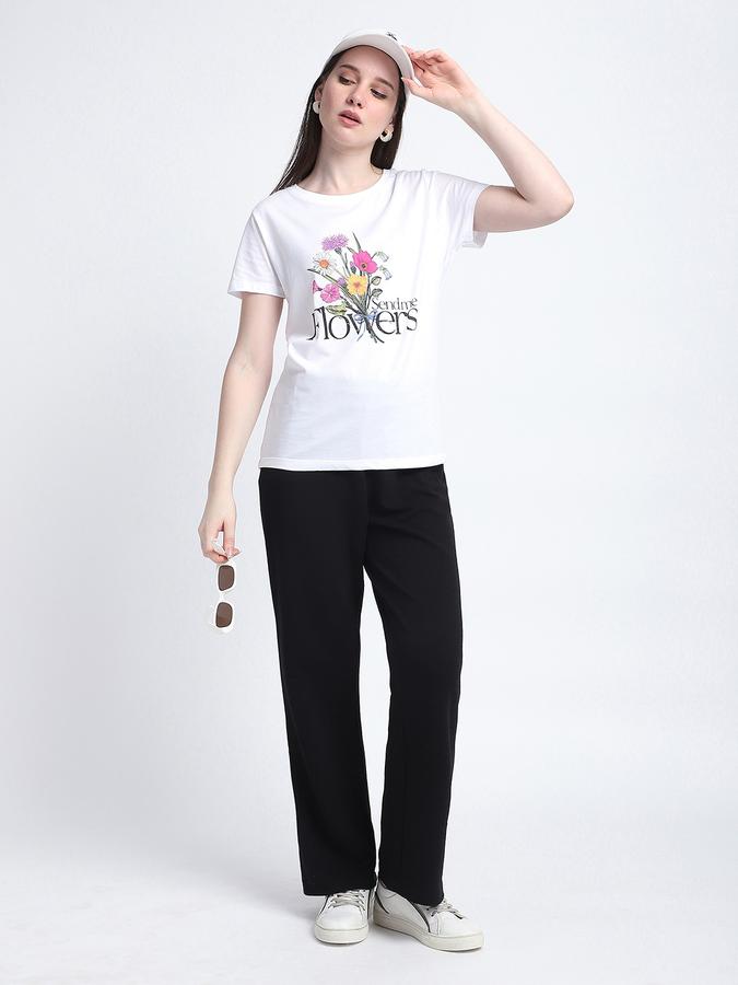 Women Cotton Regular Fit Crew Neck Graphic T-shirt