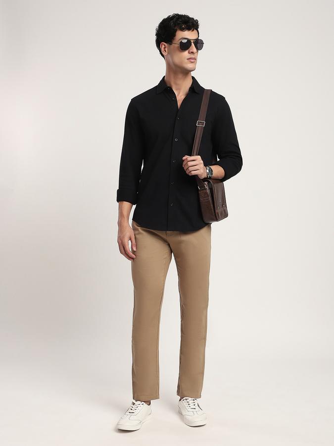 Men Cotton Blend Slim Fit Flat Front Solid Trousers