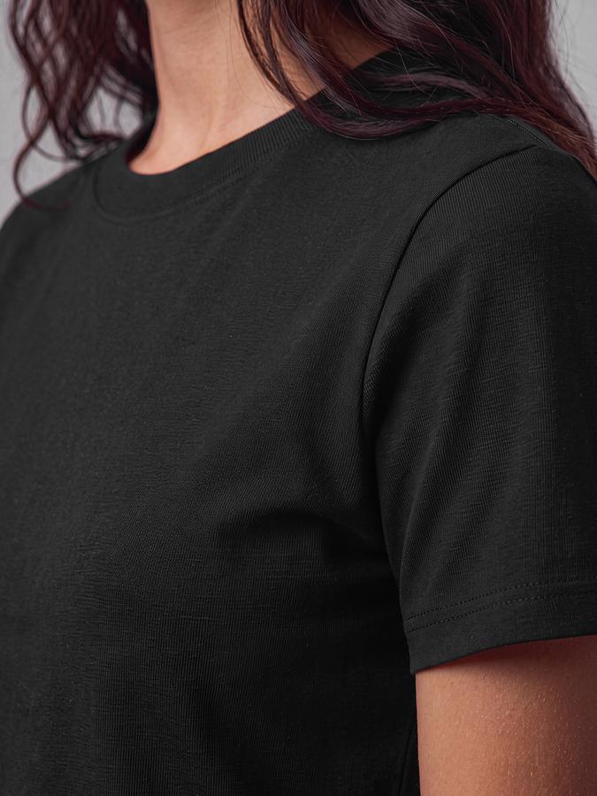R&B Women Black Solid Short Sleeves Soft Touch Tshirt