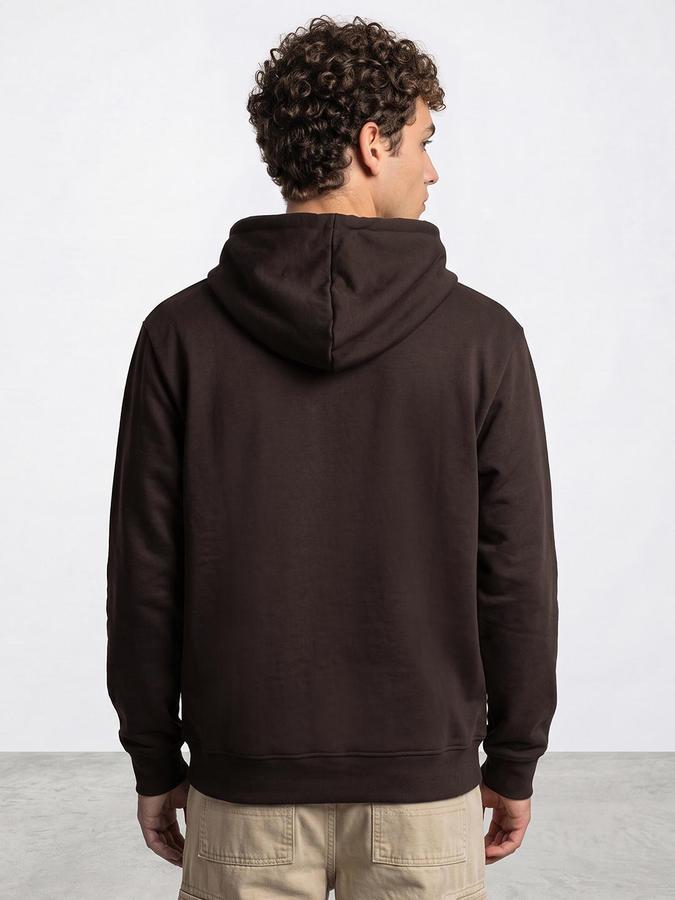 R&B Men Dark Brown Typography Print Hooded Long Sleeves Sweatshirt
