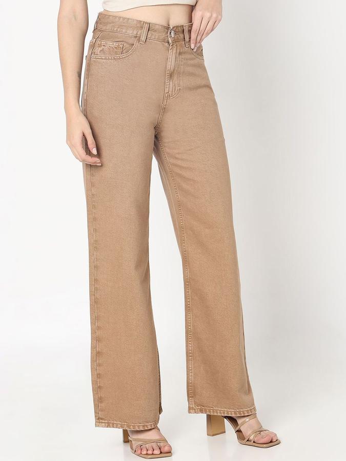 R&B Women Brown Straight Fit High-Rise Jeans