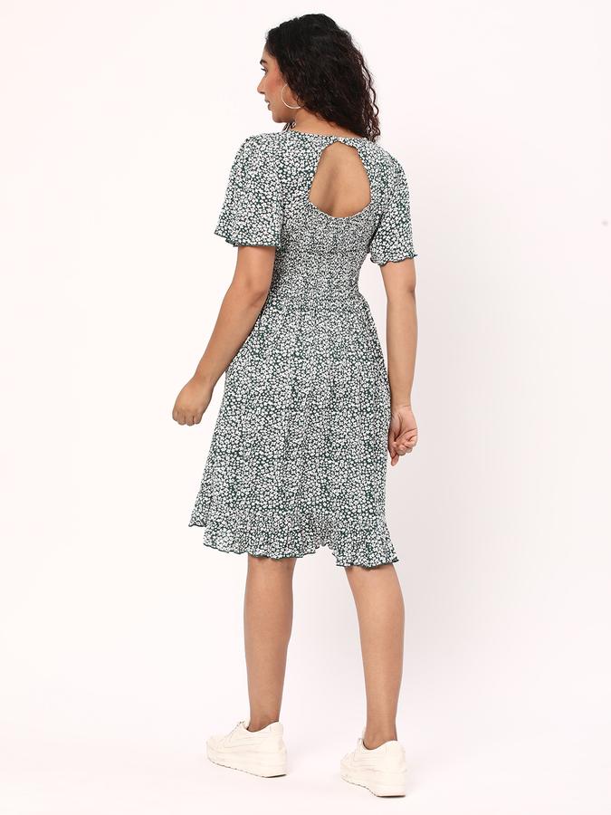 Women Rayon Fit And Flare Mini Floral Dress