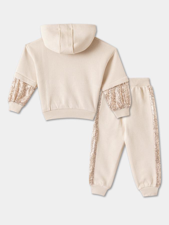 Girls Fleece Sequin Hooded Sweatshirt And Trousers Set