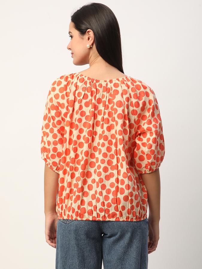 Women Cotton Relaxed Fit Round Neck Printed Ethnic Top