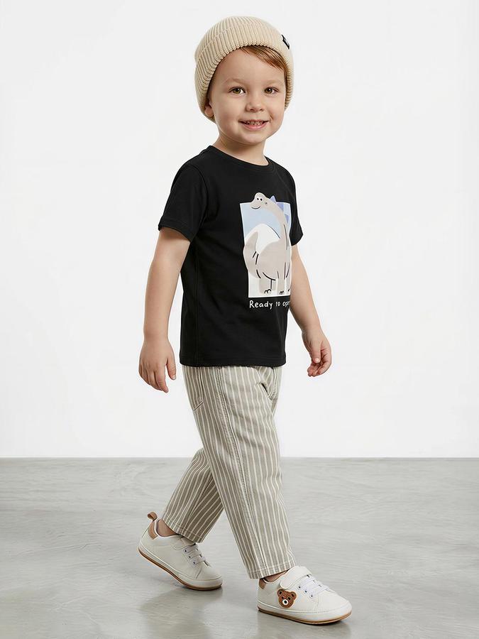R&B Boys Black Short Sleeve Round Neck Dinosaur Graphic Print T-Shirt