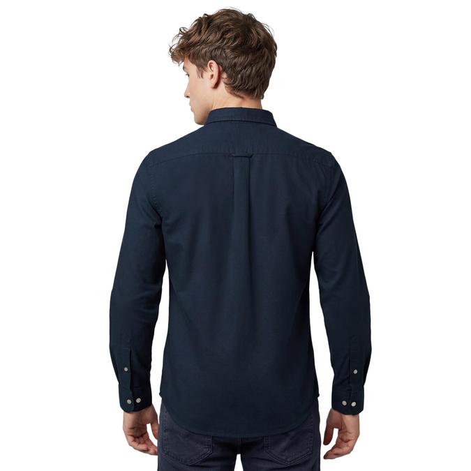R&B Navy Blue Solid Mens Button-Down Collar Long Sleeves Shirt 
