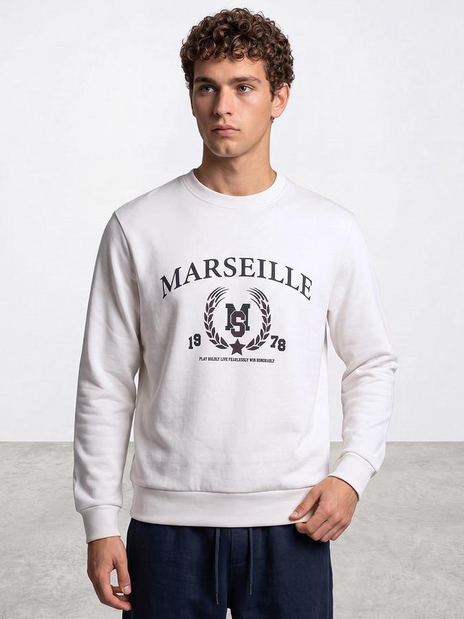 R&B Men Ivory Graphic Print Round Neck Long Sleeves Sweatshirt