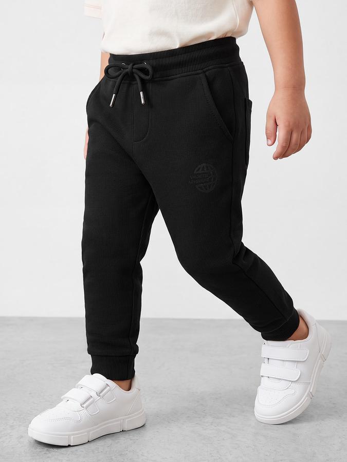 R&B Boys Black Printed Pure Cotton Mid Rise Joggers