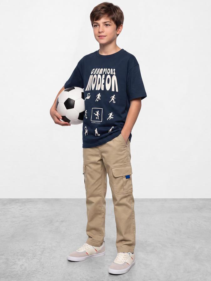 R&B Boys Blue Graphic Print Short Sleeves Round Neck Pure Cotton T-Shirt
