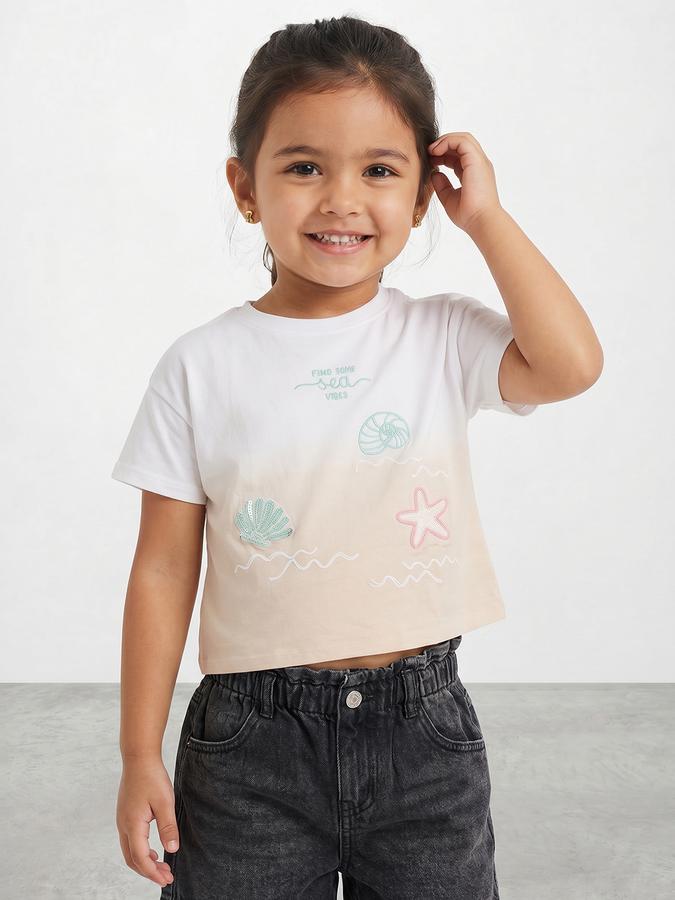 R&B Girls White Regular Fit Embroidered Short Sleeve T-shirt