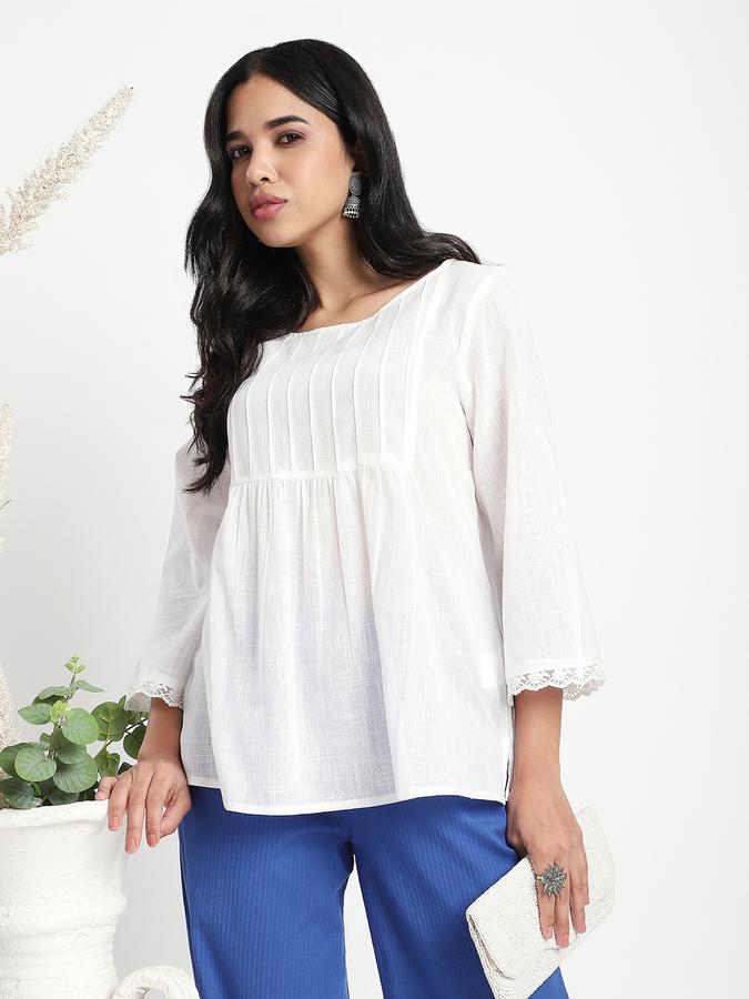 Women Viscose Relaxed Fit Round Neck Ruffled Top