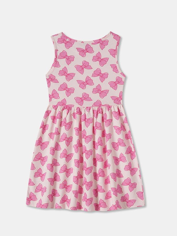 Girls Printed Short Sleeves Round Neck Regular Dress