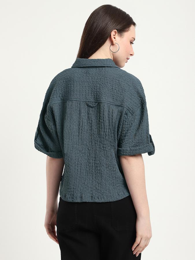 R&B Women Grey Solid Textured Shirt