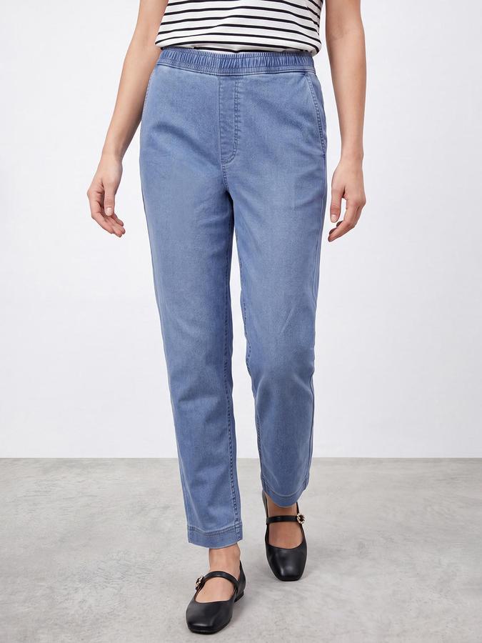 R&B Women Light Blue Tapered Fit Jogger Waist Jeans