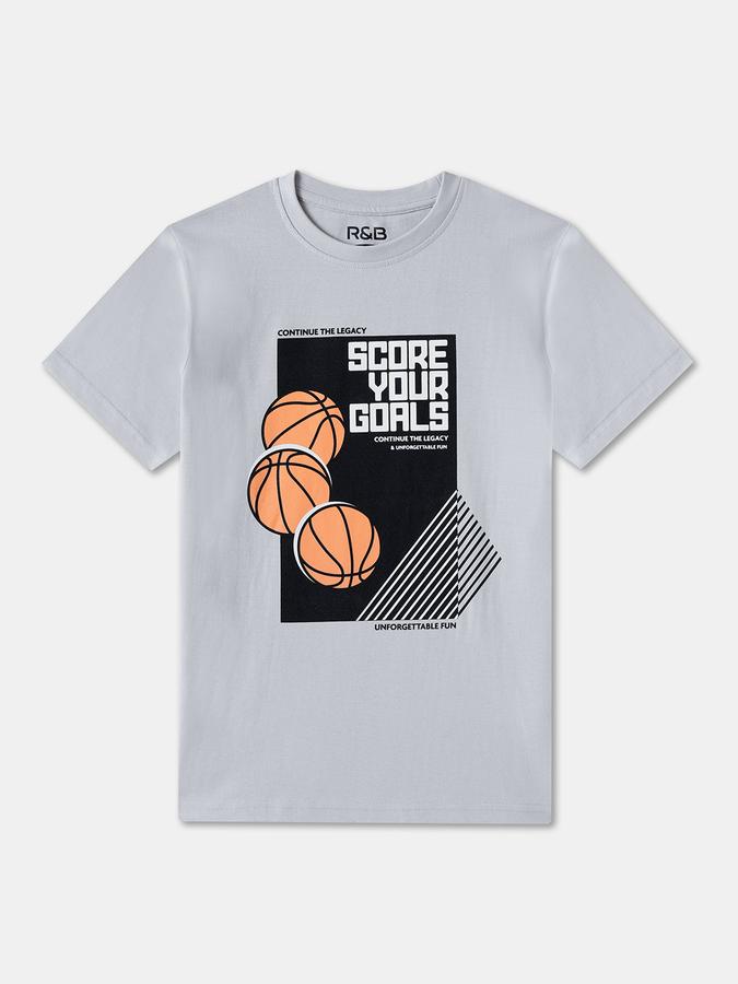 R&B Boys' Grey Printed T-Shirt