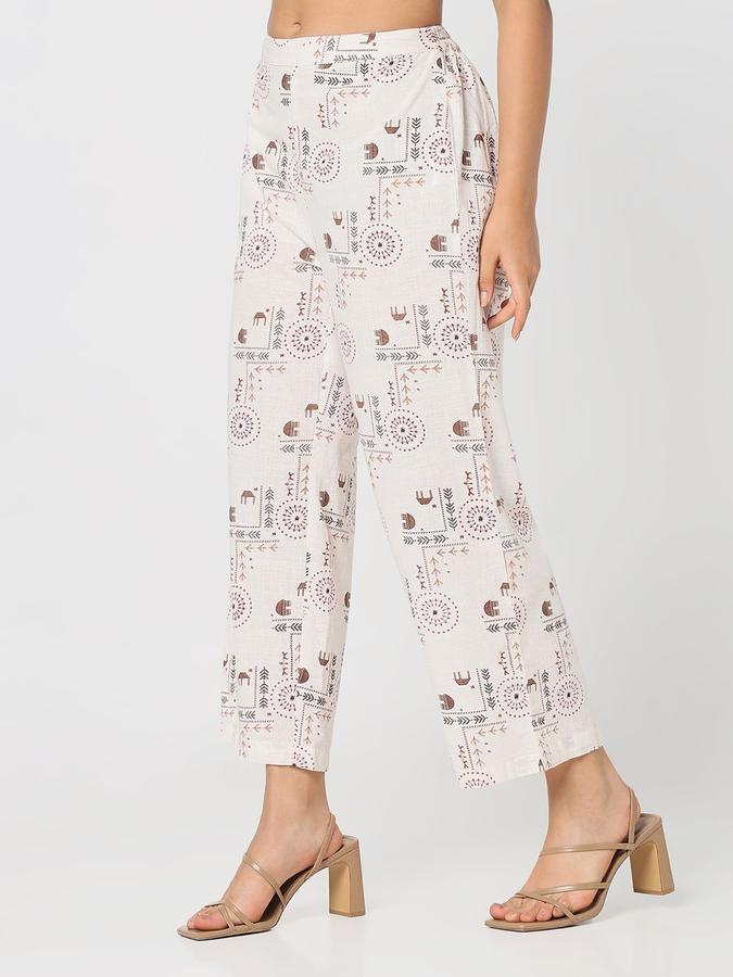 R&B Women Beige Printed Straight Fit Pants