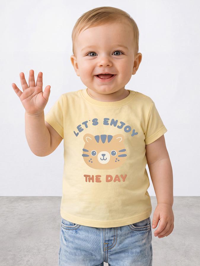R&B Boys Yellow Graphic Printed  Short Sleeves Pure Cotton T-shirt