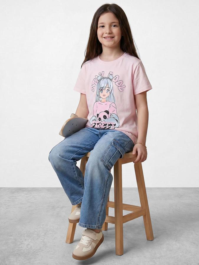 R&B Pink Girls Printed Short Sleeves Tshirt