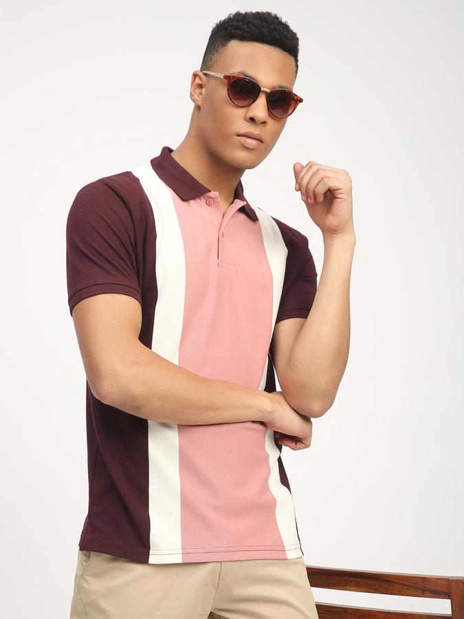 Men Polycotton Slim Fit Polo Neck Color Block T-shirt