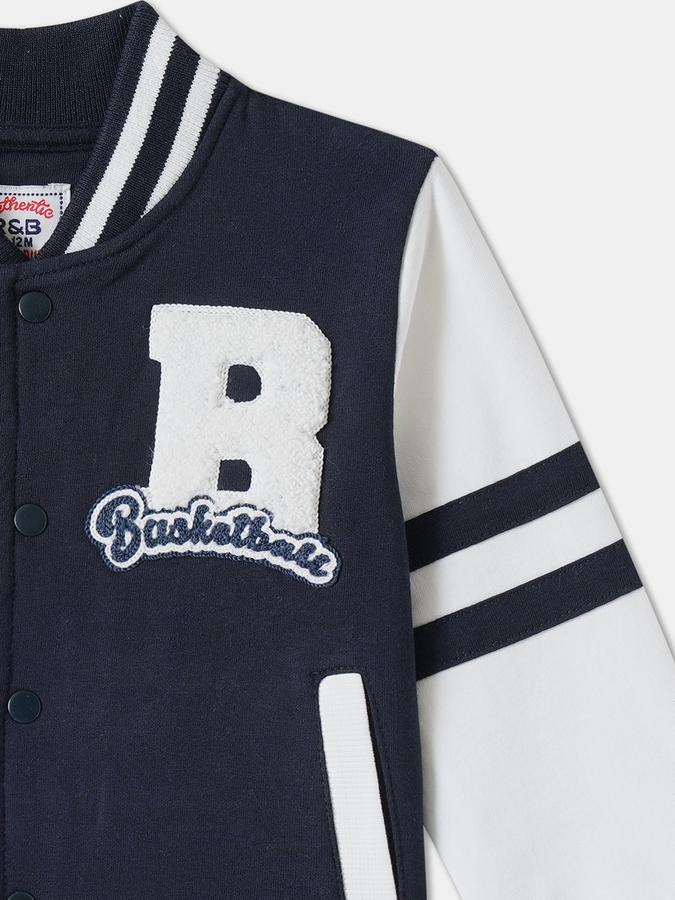 Boys Cotton Varsity Snap Colorblock Jacket