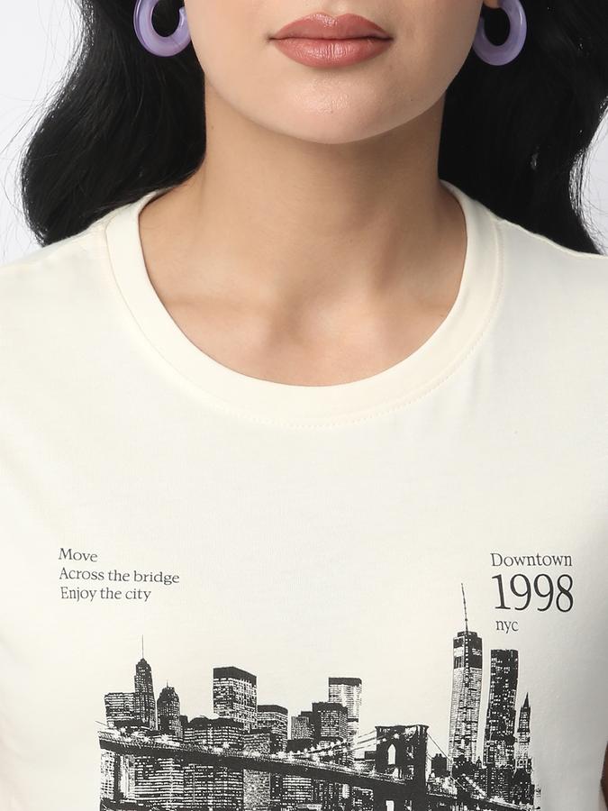 Women Cotton Regular Fit Crew Neck Graphic T-shirt