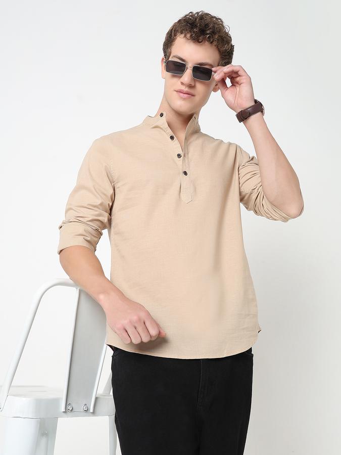 HALF PLACKET KURTA SHIRT - SLUB SHIRT SOLID SINGLE POCKET SLIM FIT