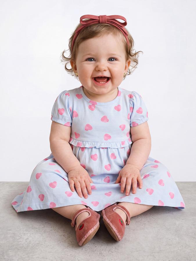 R&B Girl Blue Round Neck Printed Dress