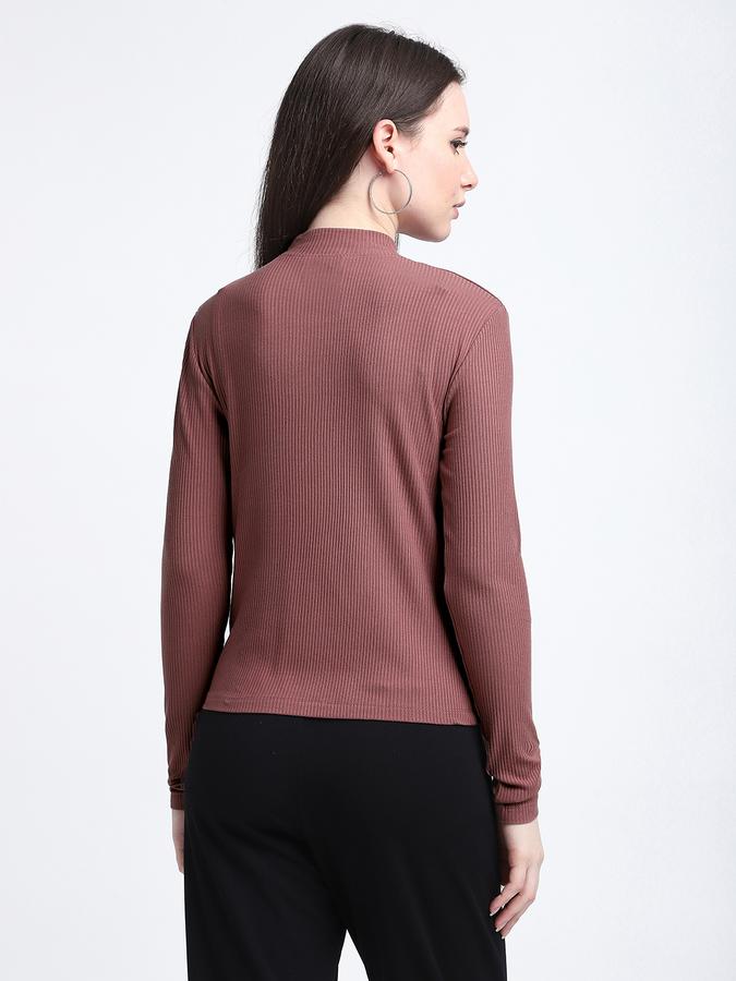 R&B Women Mauve Solid High-Neck Top