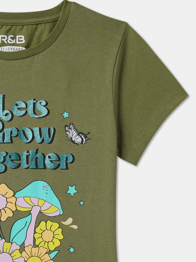 Girls Cotton Regular Fit Crew Neck Graphic T-shirt